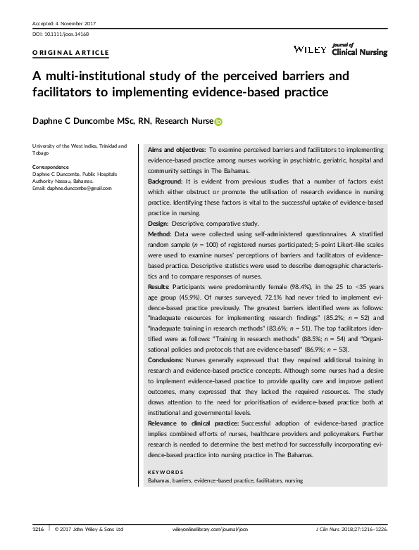 (PDF) A multi-institutional study of the perceived barriers and ...