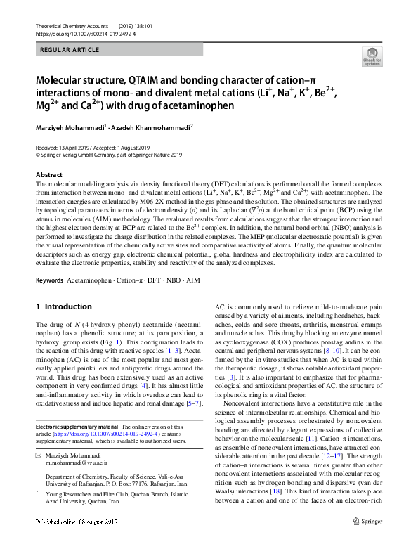 (PDF) Molecular structure, QTAIM and bonding character of cation–π ...