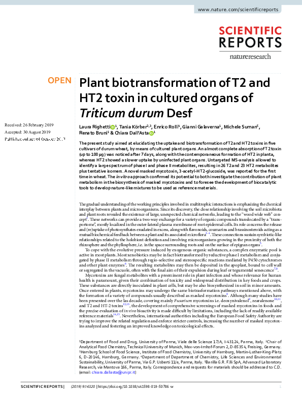 (PDF) Plant biotransformation of T2 and HT2 toxin in cultured organs of ...
