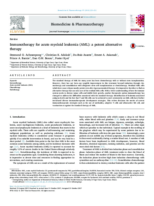 (PDF) Immunotherapy for acute myeloid leukemia (AML): a potent ...