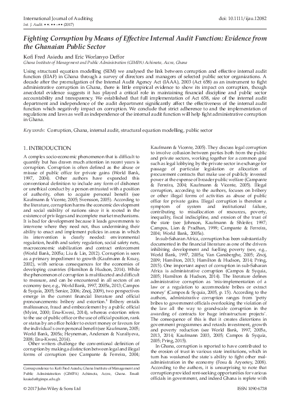 Fighting Corruption by Means of Effective Internal Audit Function: Evidence from the Ghanaian Public Sector