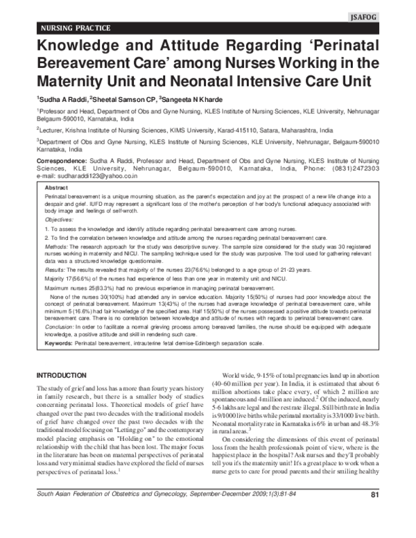 (PDF) Knowledge and Attitude Regarding 'Perinatal Bereavement Care ...