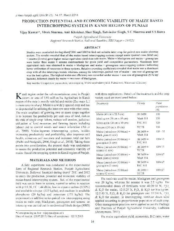 (PDF) Production potential and economic viability of maize based ...