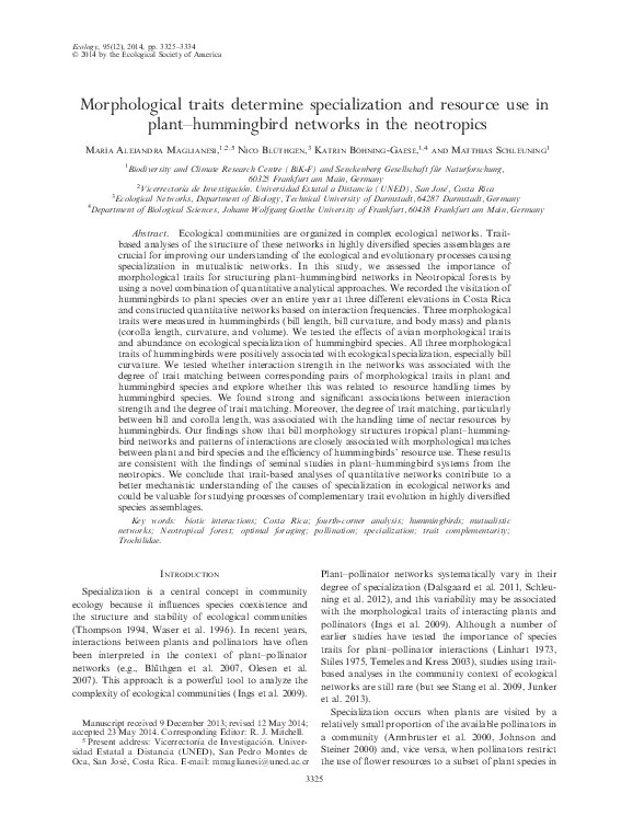 (PDF) Morphological traits determine specialization and resource use in ...