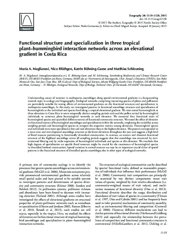 (PDF) Functional structure and specialization in three tropical plant ...