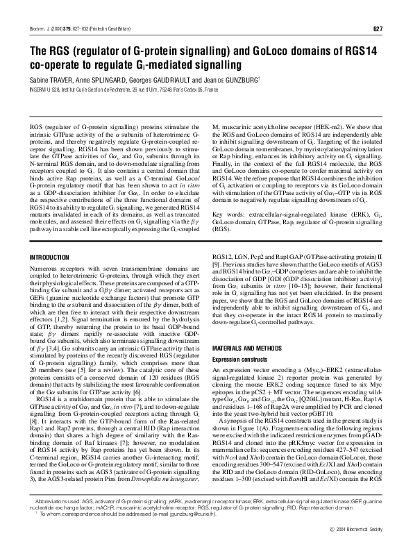 (PDF) The RGS (regulator of G-protein signalling) and GoLoco domains of ...