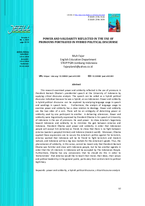 (PDF) Power and Solidarity Reflected in the Use of Pronouns Portrayed ...