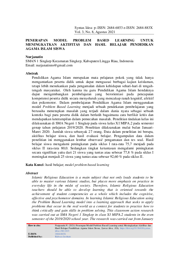 (PDF) Penerapan Model Problem Based Learning untuk Meningkatkan ...