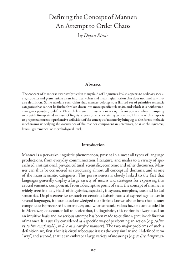 (PDF) Defining the Concept of Manner: An Attempt to Order Chaos