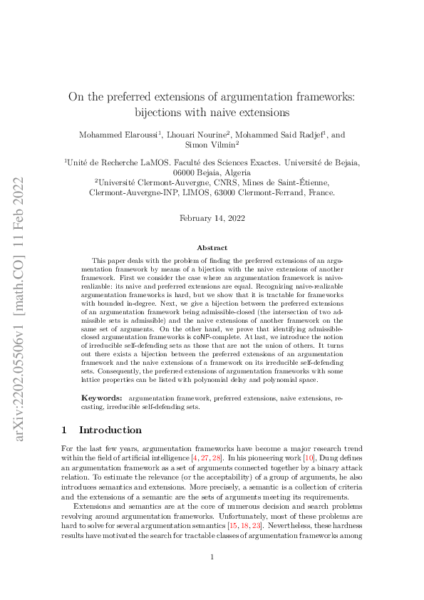 (PDF) On the preferred extensions of argumentation frameworks ...
