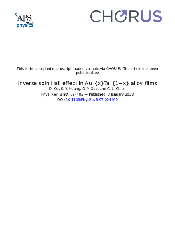 (PDF) Inverse spin Hall effect in AuxTa1−x alloy films