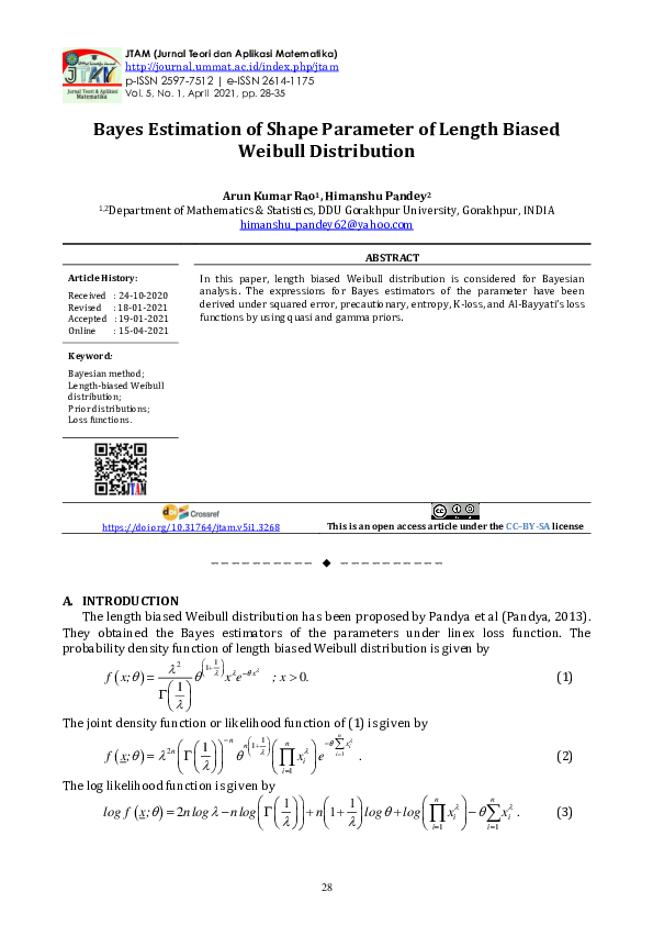 (PDF) Bayes Estimation of Shape Parameter of Length Biased Weibull ...
