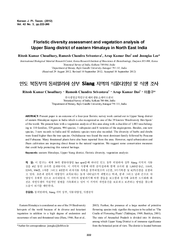 (PDF) Floristic diversity assessment and vegetation analysis of Upper ...