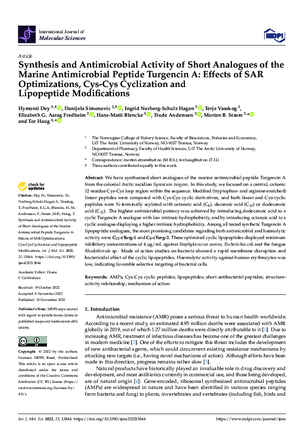 (PDF) Synthesis and Antimicrobial Activity of Short Analogues of the ...