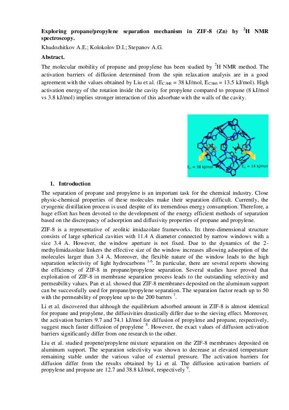 (PDF) Dynamics of propene and propane in ZIF-8 probed by solid-state 2H NMR