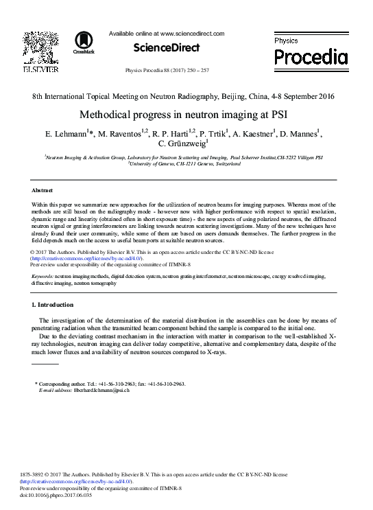 (PDF) Methodical Progress in Neutron Imaging at PSI