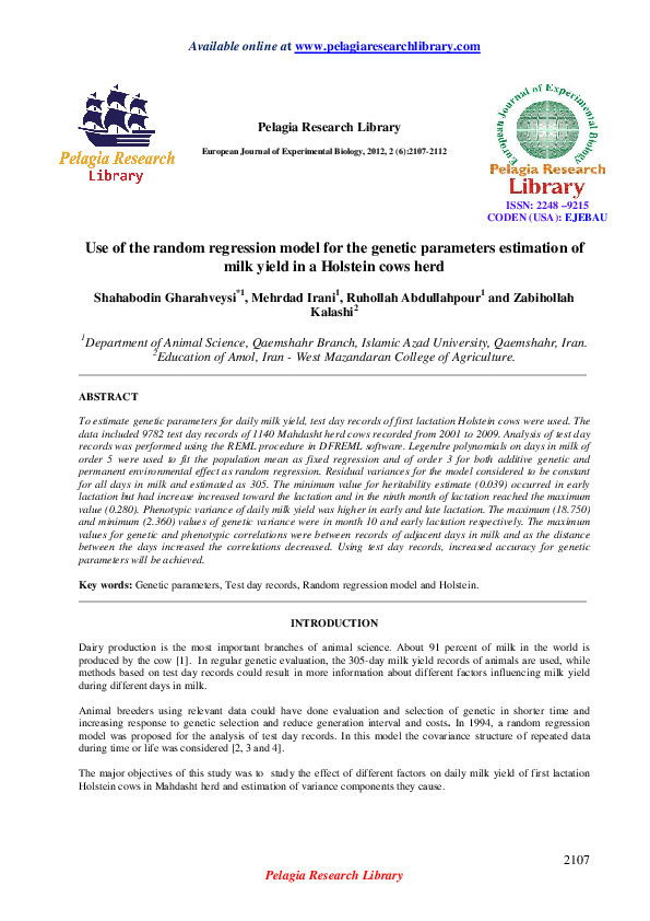 (PDF) Use of the random regression model for the genetic parameters ...