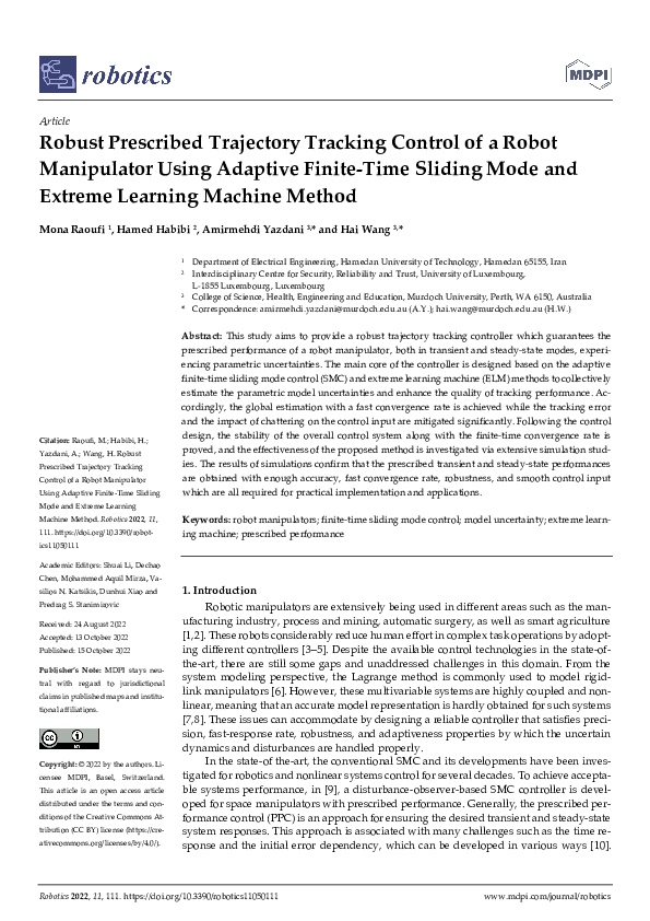(PDF) Robust Prescribed Trajectory Tracking Control of a Robot ...