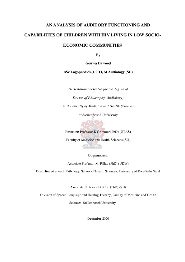 (PDF) An analysis of auditory functioning and capabilities of children ...