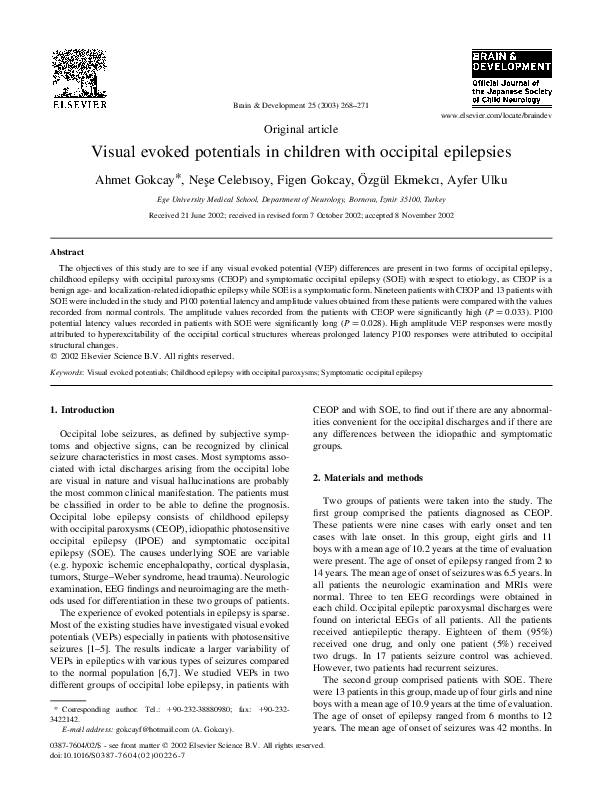 (PDF) Visual evoked potentials in children with occipital epilepsies