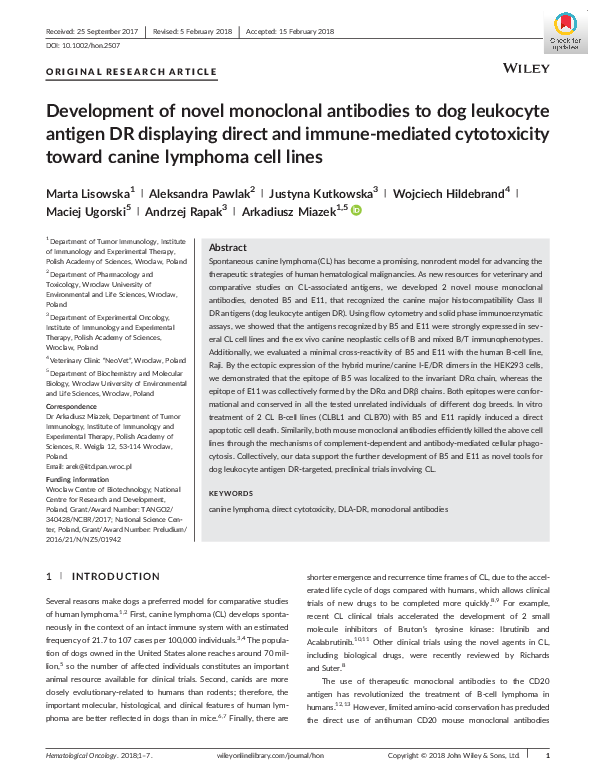 (PDF) Development of novel monoclonal antibodies to dog leukocyte ...