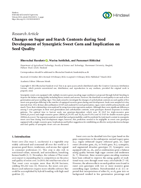 (PDF) Changes on Sugar and Starch Contents during Seed Development of ...