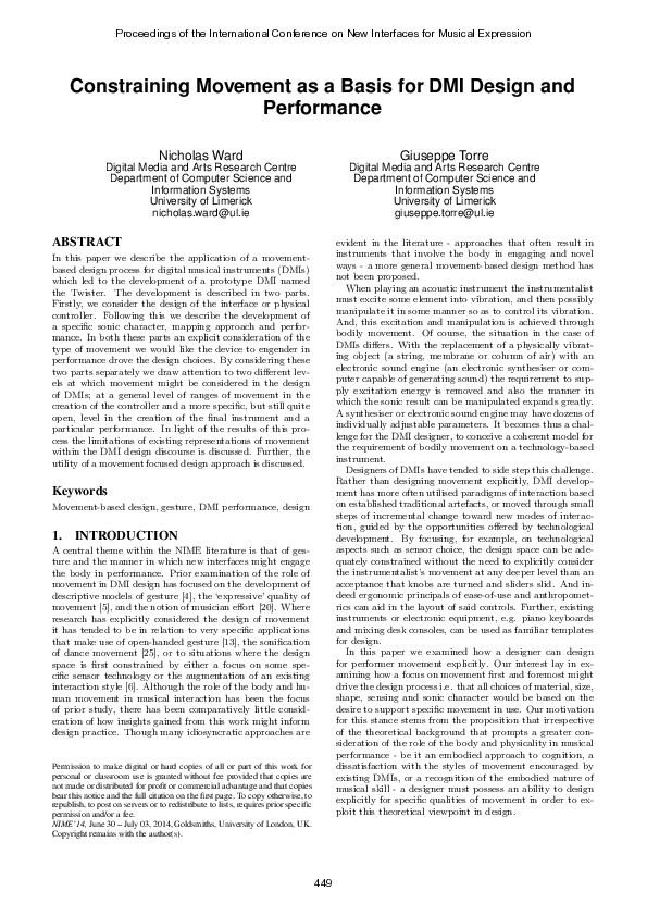 (PDF) Constraining Movement As A Basis For Dmi Design And Performance
