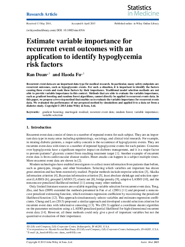 (PDF) Estimate variable importance for recurrent event outcomes with an ...
