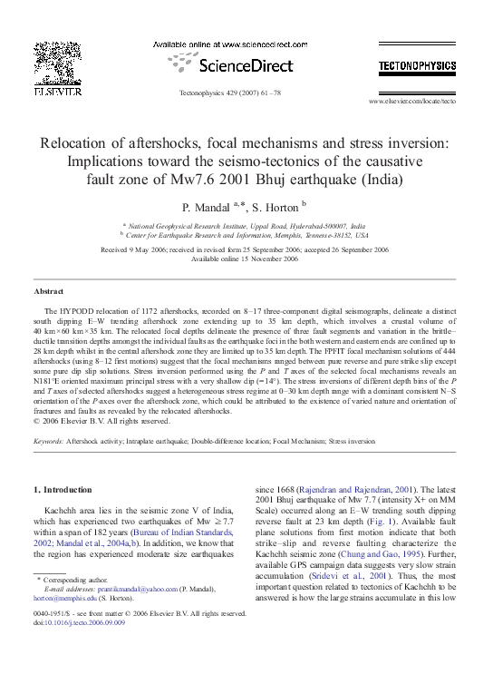 (PDF) Relocation of aftershocks, focal mechanisms and stress inversion ...