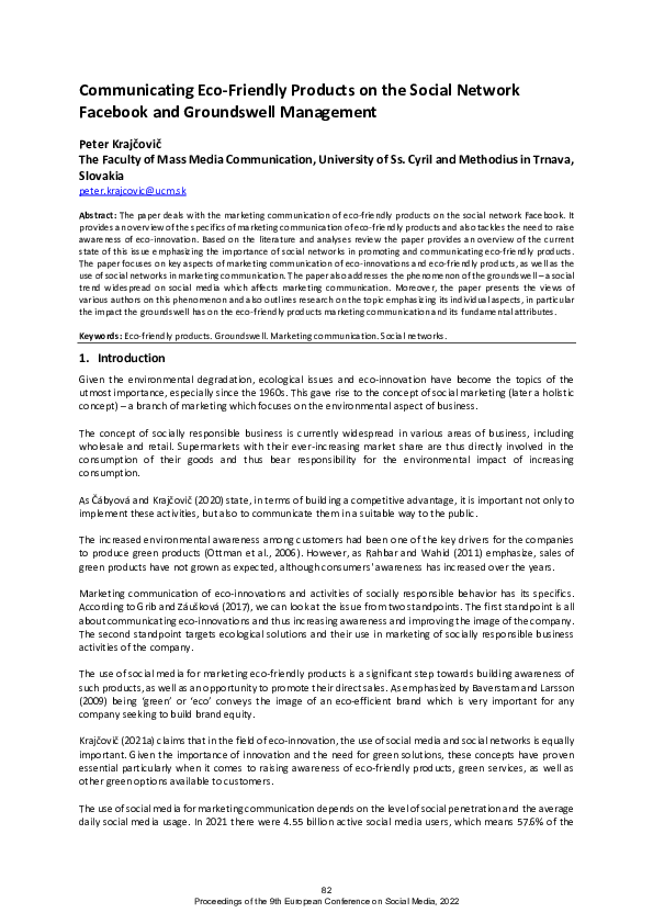 (PDF) Communicating EcoFriendly Products on the Social Network