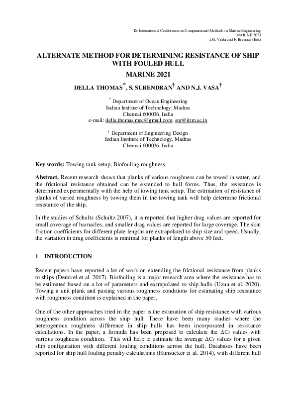 (PDF) Alternate Method For Determining Resistance Of Ship With Fouled Hull