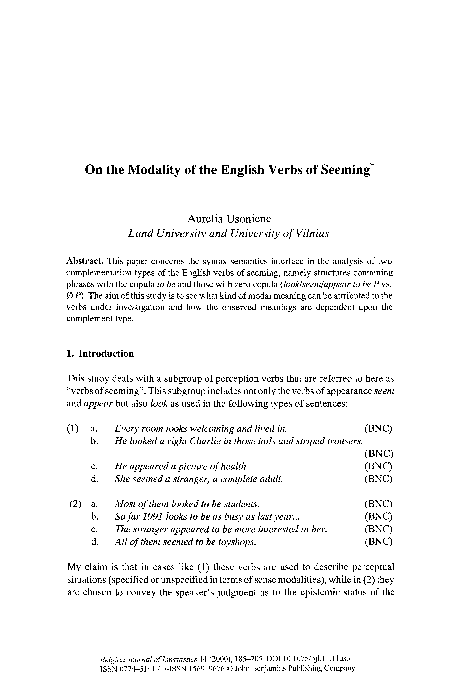 (PDF) On the Modality of the English Verbs of Seeming