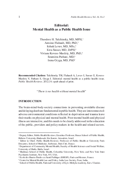 (PDF) Editorial: Mental Health as a Public Health Issue