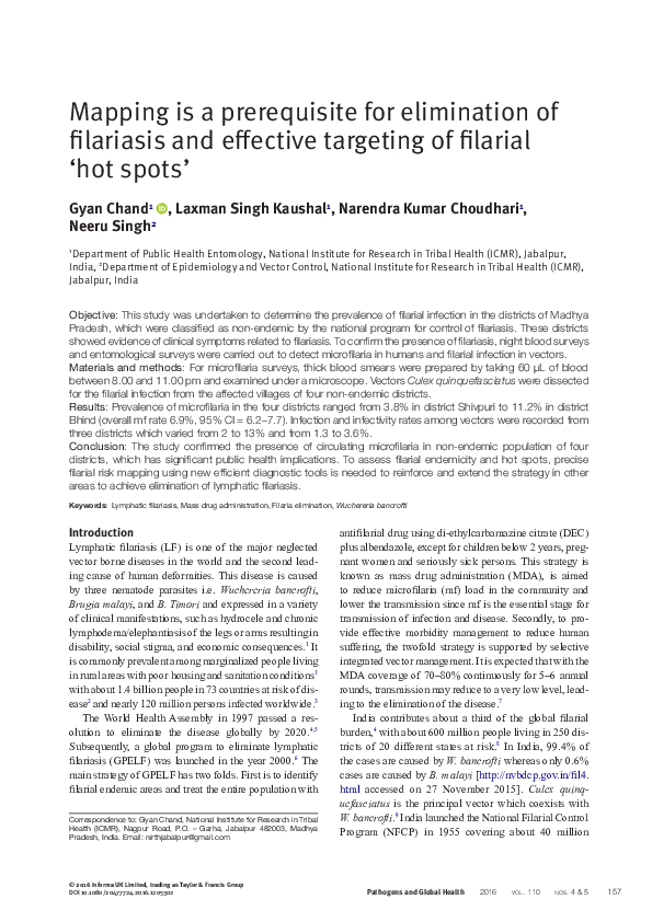 (PDF) Mapping is a prerequisite for elimination of filariasis and ...