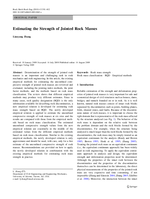(PDF) Estimating the Strength of Jointed Rock Masses