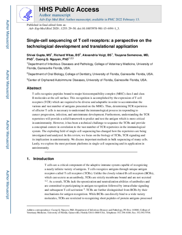 (PDF) Single-Cell Sequencing of T cell Receptors: A Perspective on the ...