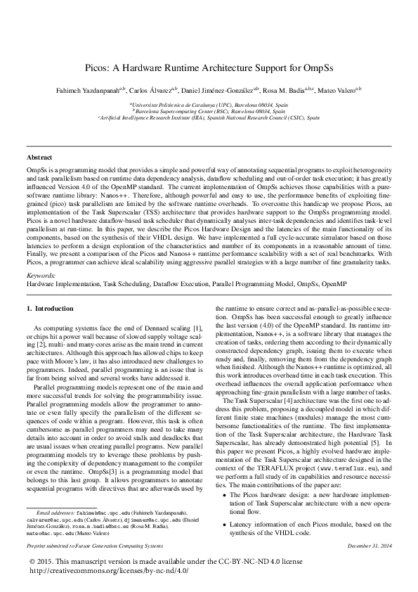 (PDF) Picos: A hardware runtime architecture support for OmpSs