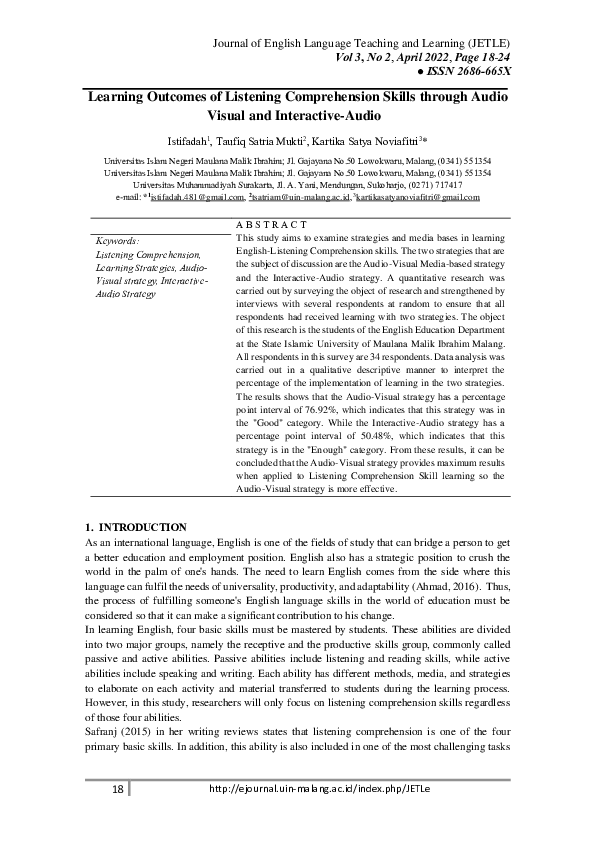 (PDF) Learning Outcomes of Listening Comprehension Skills through Audio ...