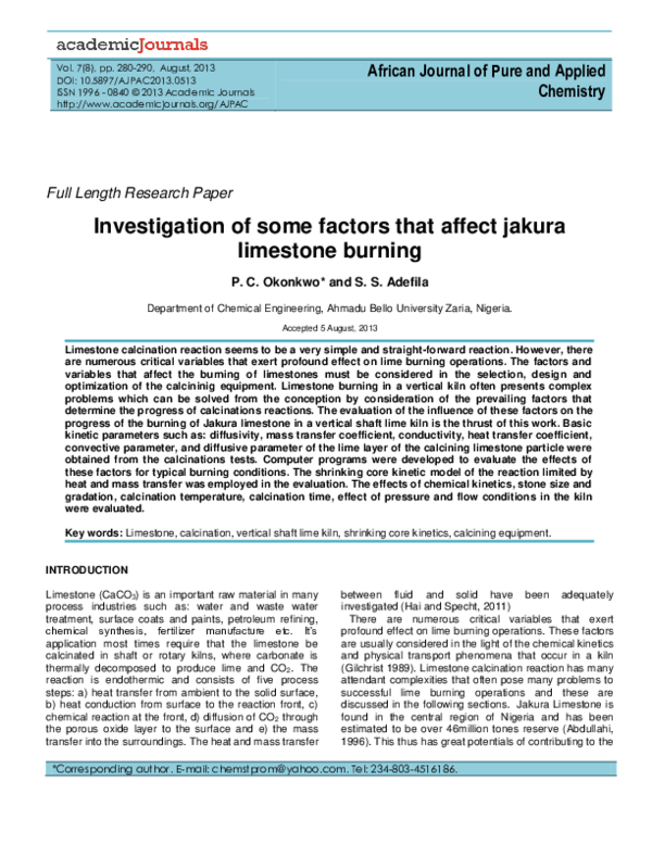 (PDF) Investigation of some factors that affect jakura limestone burning