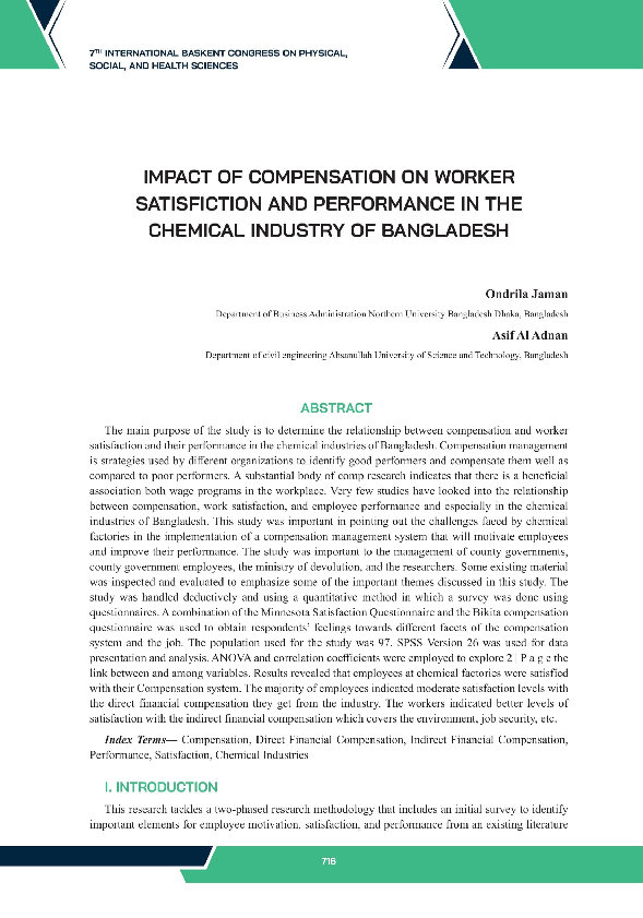 (PDF) IMPACT OF COMPENSATION ON WORKER SATISFICTION AND PERFORMANCE IN ...