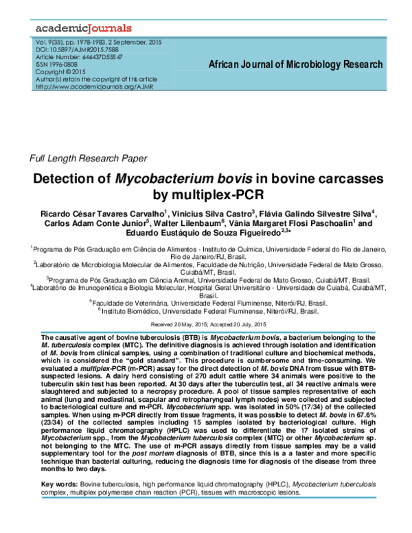 (PDF) African Journal of Microbiology Research Detection of ...