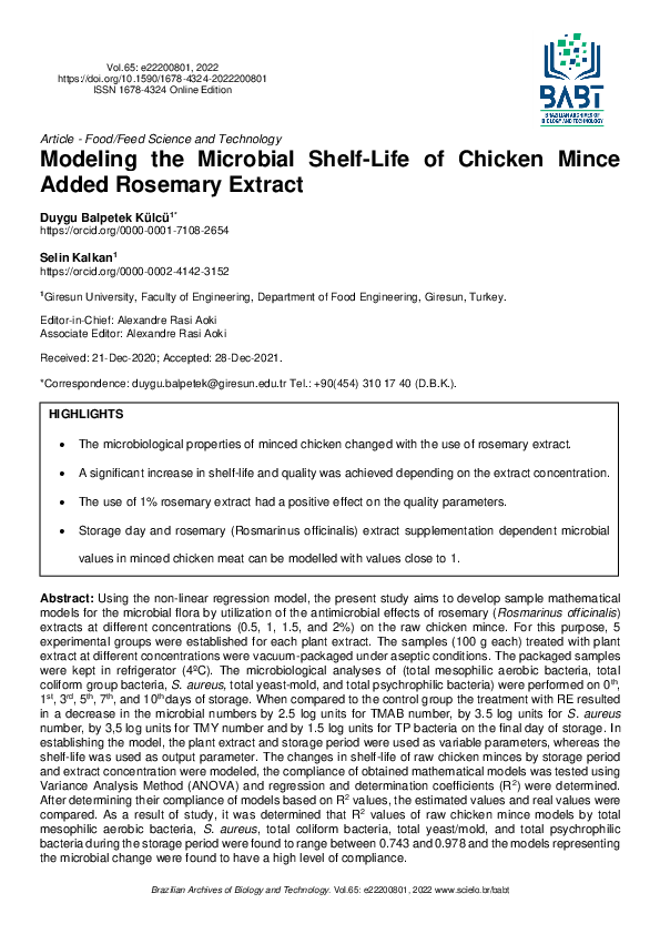 (PDF) Modeling the Microbial ShelfLife of Chicken Mince Added Rosemary