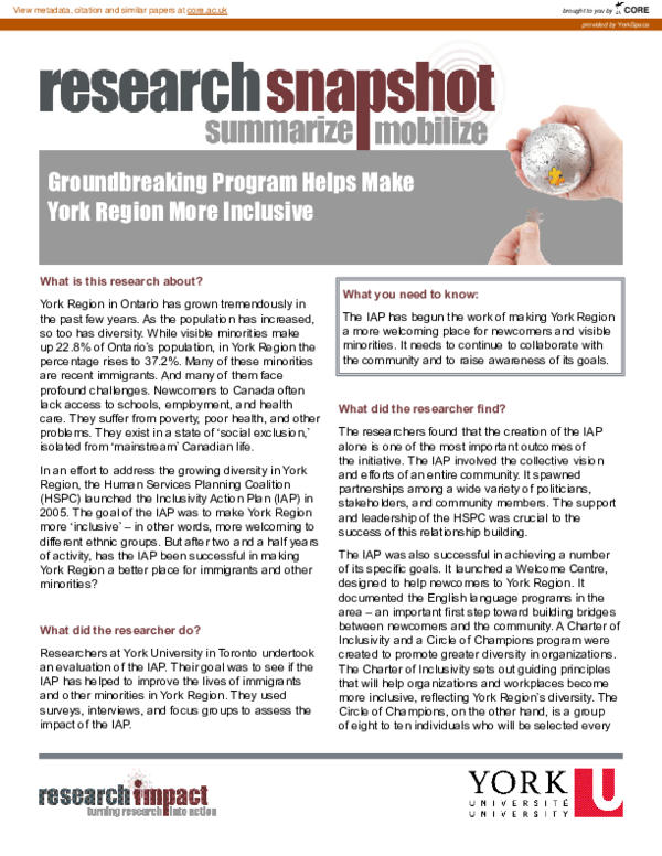 (PDF) Groundbreaking Program Helps Make York Region More Inclusive