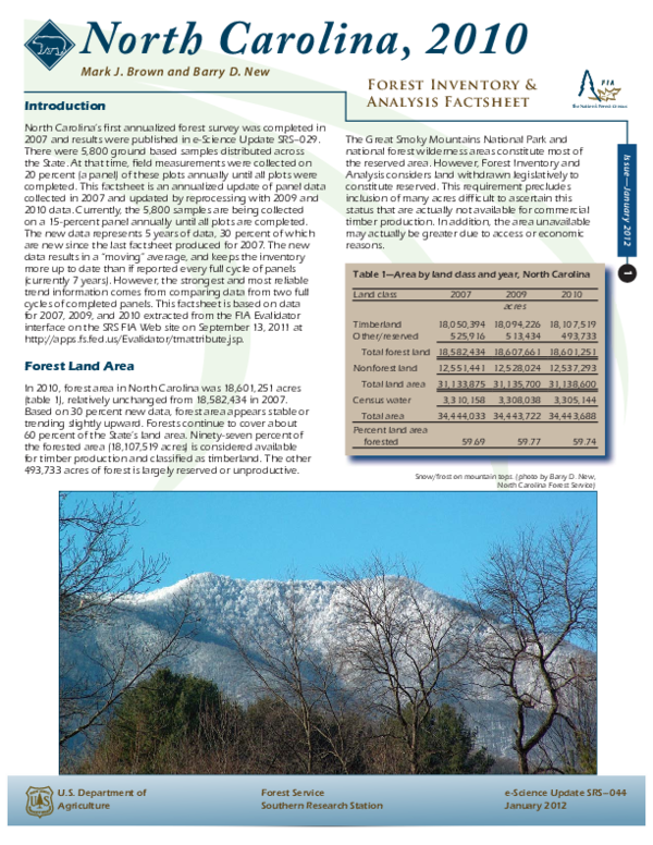 (PDF) North Carolina, 2010 forest inventory and analysis factsheet