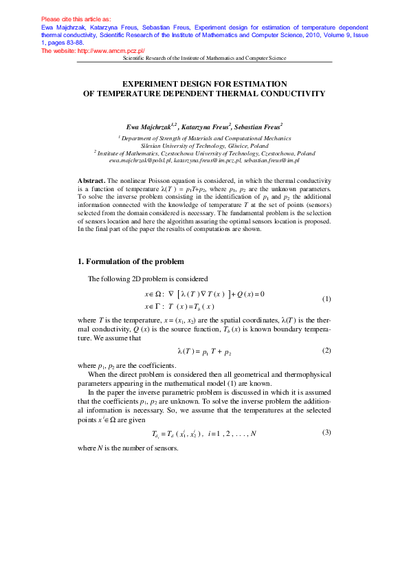 (PDF) Experiment design for estimation of temperature dependent thermal