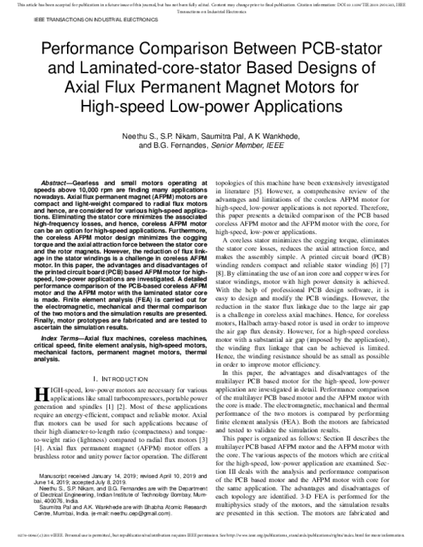 (PDF) Performance Comparison Between PCBStator and LaminatedCore