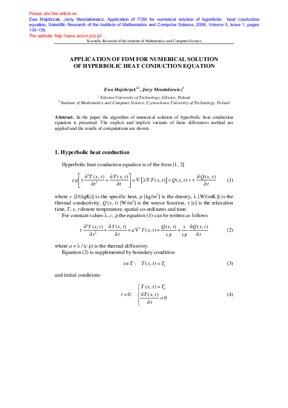 (PDF) Application of FDM for Numerical Solution of Hyperbolic Heat ...