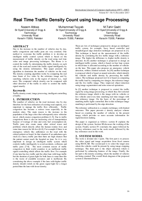 (PDF) Real Time Traffic Density Count using Image Processing