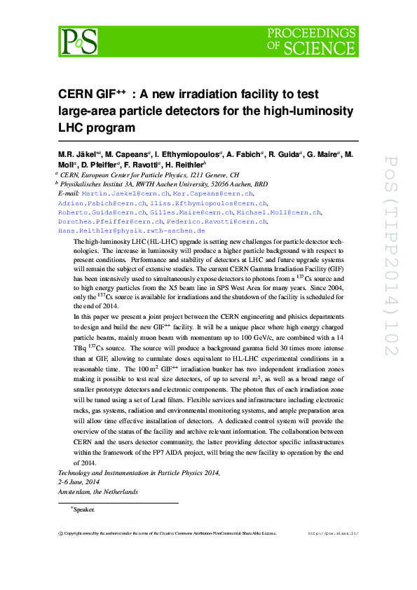 (PDF) CERN-GIF++: a new irradiation facility to test large-area ...