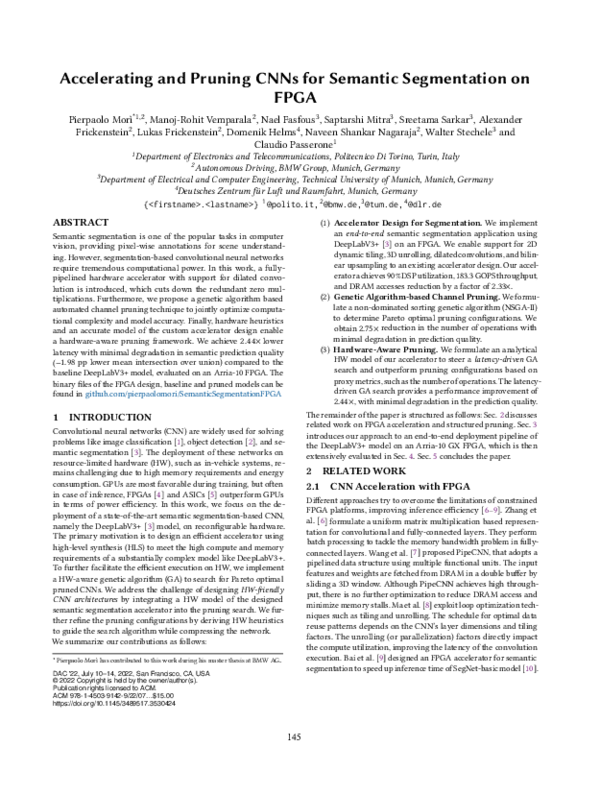 (PDF) Accelerating and pruning CNNs for semantic segmentation on FPGA